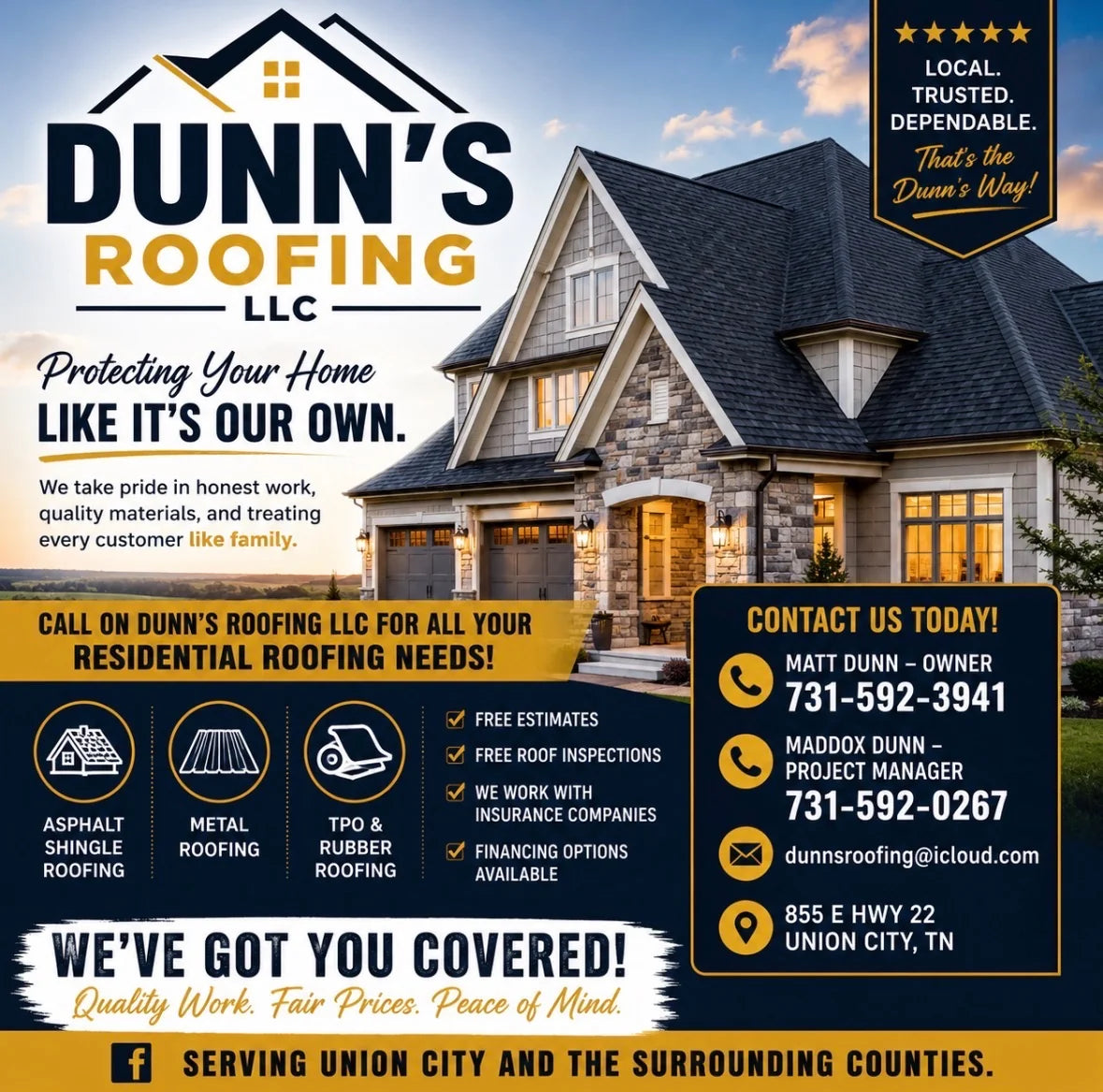 Dunn's Roofing services and contact information